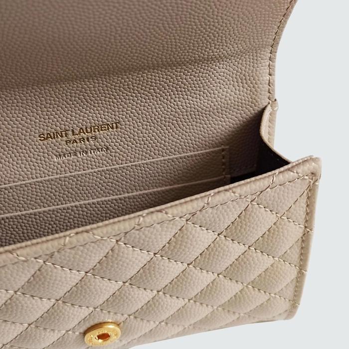 SAINT LAURENT YSL MINI ENVELOPE FLAP WALLET IN BEIGE GHW
