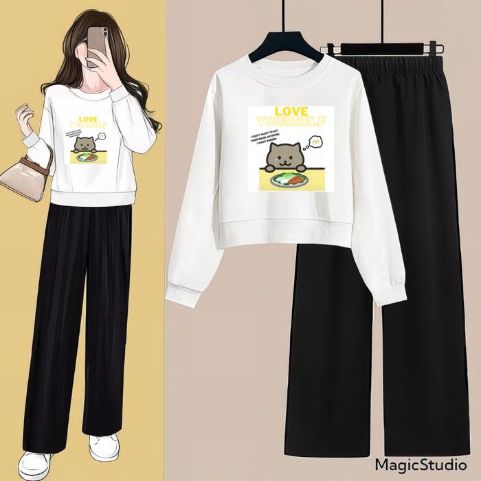 Choice Ali - Setelan Baju Remaja Oversized Dan Corla Kulot Crepe Fat Cat