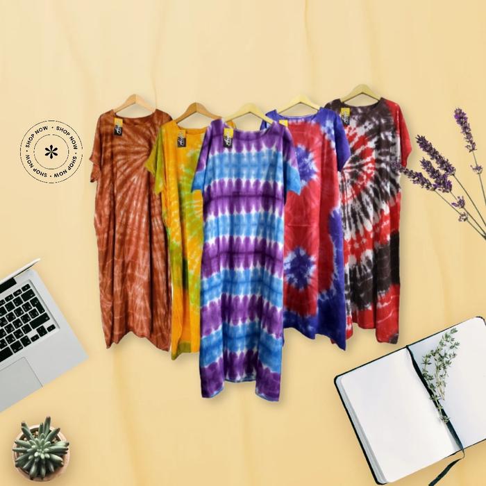 Daster Kaos Rayon Nyaman Motif Baju Tye Dye - Panjang 110-120cm - Busui, Lembut, Pendek, Kain, Tipis
