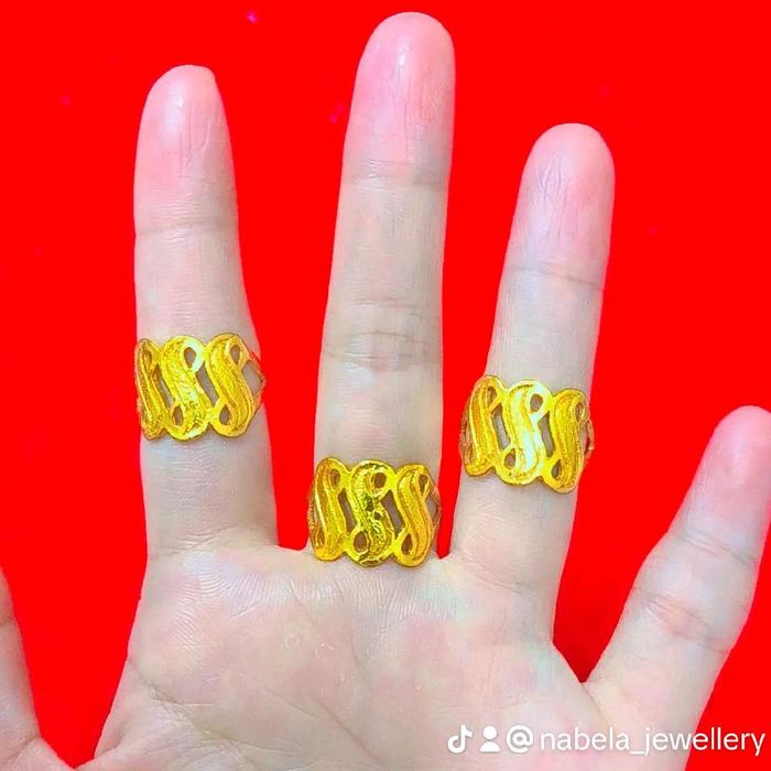 Cincin Huruf S Lapis Emas Balut Kristal Premium