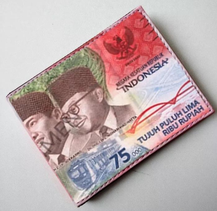 Dompet semi kulit karakter uang 75 ribu dan 20 ribu dompet lipat gambar duit dompet pria