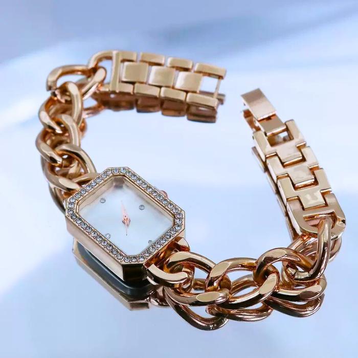 Jam Tangan Wanita Analoq Rantai Stainles Gelang Titanium Quartz Diameter 27 mm Bahan Stainless Steel