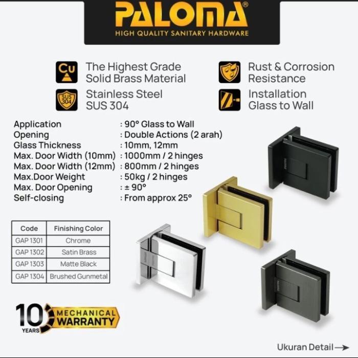 PALOMA GAP 1301 ENGSEL SHOWER PINTU KACA KAMAR MANDI PARTISI PENJEPIT BOX KACA SHOWER KE DINDING TEM
