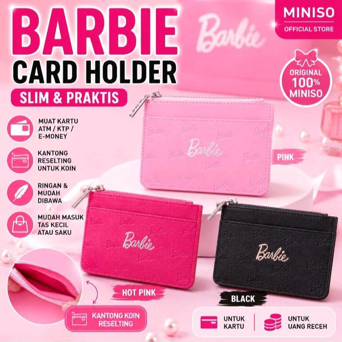 MINISO Barbie Card Holder Coin Purse Original Dompet Kartu Wanita Slim Tempat Kartu ATM KTP E-Money 