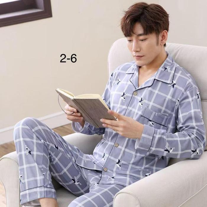 Piyama Pria Dewasa Katun Import Premium Setelan Lengan Panjang Celana Panjang Big Size L-3XL Motif K