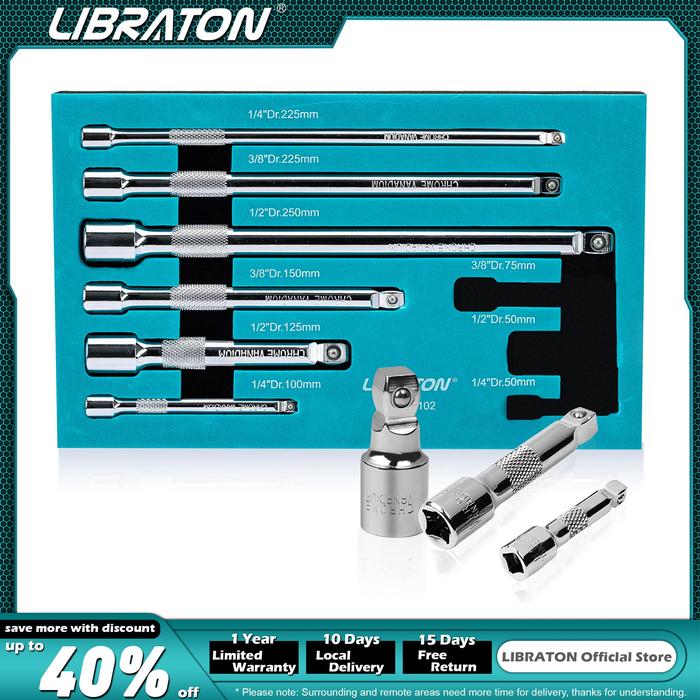 Libraton 9Pcs Wobble Extension Set 1/4'' 3/8'' 1/2'', Wobble Socket