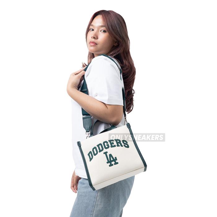 MLB LOS ANGELES DODGERS VARSITY BASIC CANVAS MINI TOTE BAG BEIGE GREEN