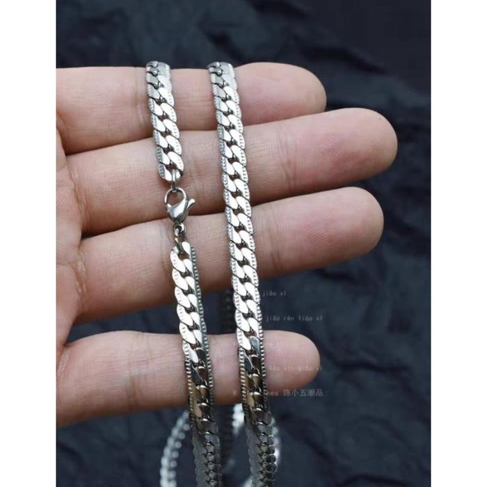 KALUNG PRIA WANITA TITANIUM RANTAI ASLI SISIK NAGA SILVER PUTIH PERAK RANTAI COWOK