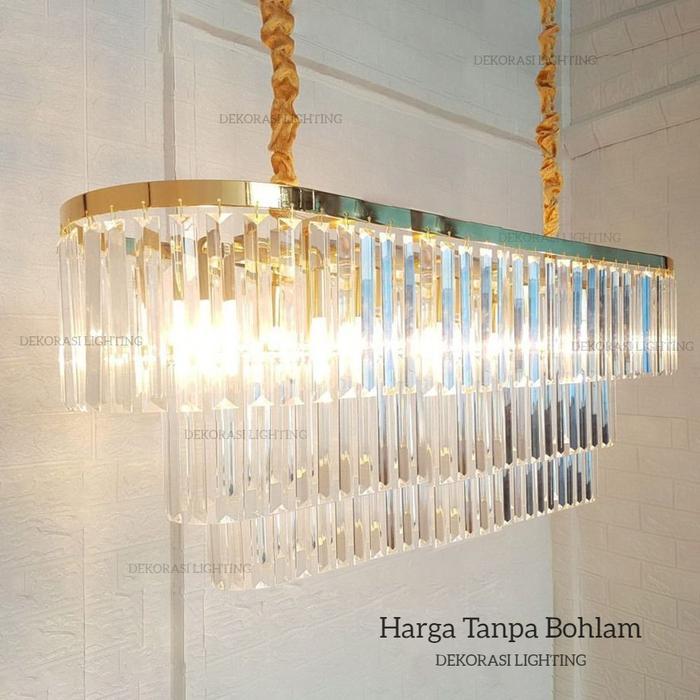 Lampu gantung kristal panjang 160cm 3susun meja makan dekorasi