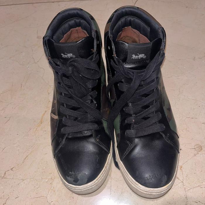 Coach Sneaker High Top Sneakers Pria Size 43 / US 10 – Leather Military Camo Original Branded Sepatu