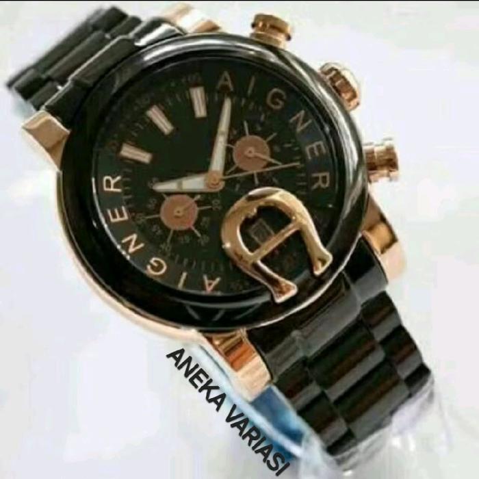 JAM TANGAN WANITA / PRIA SPORTY AIGNER COLECTION ANALOG PREMIUM WATCH BLACK ROSEGOLD LIMITED