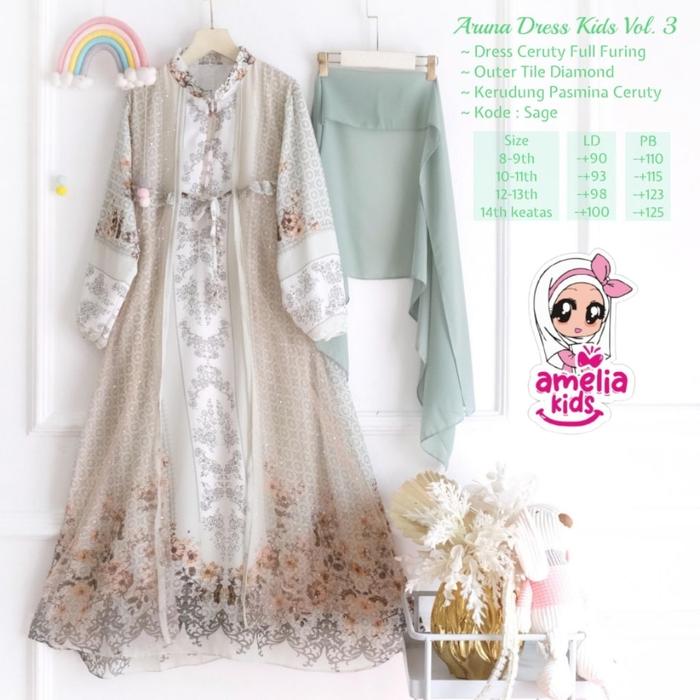 ARUNA #3 DRESS KIDS BY AMELIA ORIGINAL BEST SELLER BAJU ANAK PEREMPUAN DRESS/ GAMIS +JILBAB SEGIEMPA