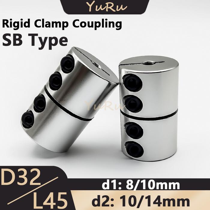 1PCS D32L45 SB Rigid Clamp Coupling Bore 8/10/14mm Aluminium D32 L45