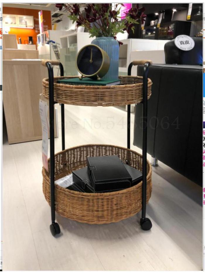 Movable Coffee Table Trolley Table With Caster Side Table Rattan