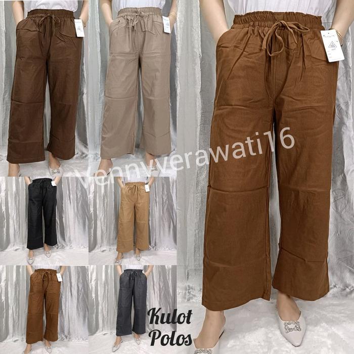 Celana Kulot Panjang Wanita Stretch Tebal Simple Me/Kulot Polos Melar Simple Me