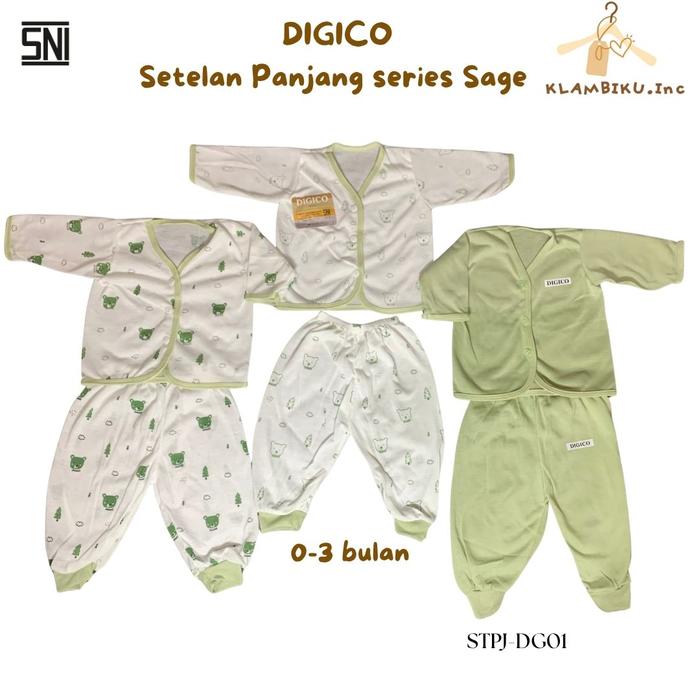 DIGICO Setelan Baju Bayi Lengan Panjang Series Sage 0-3 Bulan Ber-SNI Bahan Halus Lembut Warna Putih