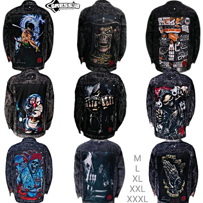 JAKET JEANS BLACK SANDWASH PRIA  Denim  Cowok  Motif PRINTING Distro TERLARIS DAN TERBAIK GRESS.ID