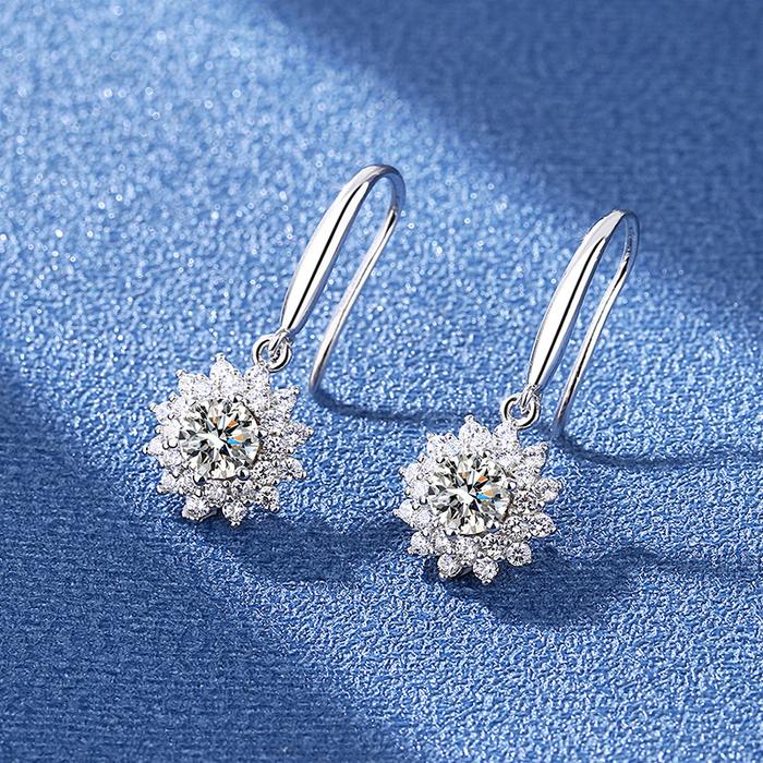 COD s925 perak sterling kait telinga baru anting-anting moissanite bunga matahari klasik sederhana a