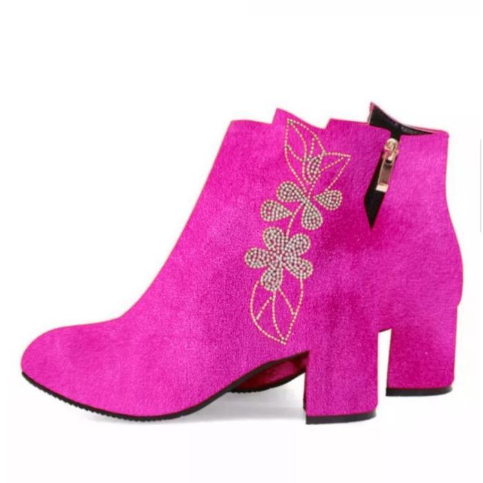 IT-C sepatu boots wanita heels bunga mutiara cantik - Pink fanta fushia, 38