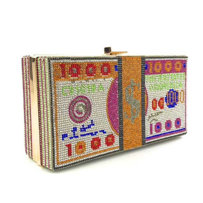 Kualitas Premium Baru Uang Clutch Rhinestone Dompet 10000 Dolar