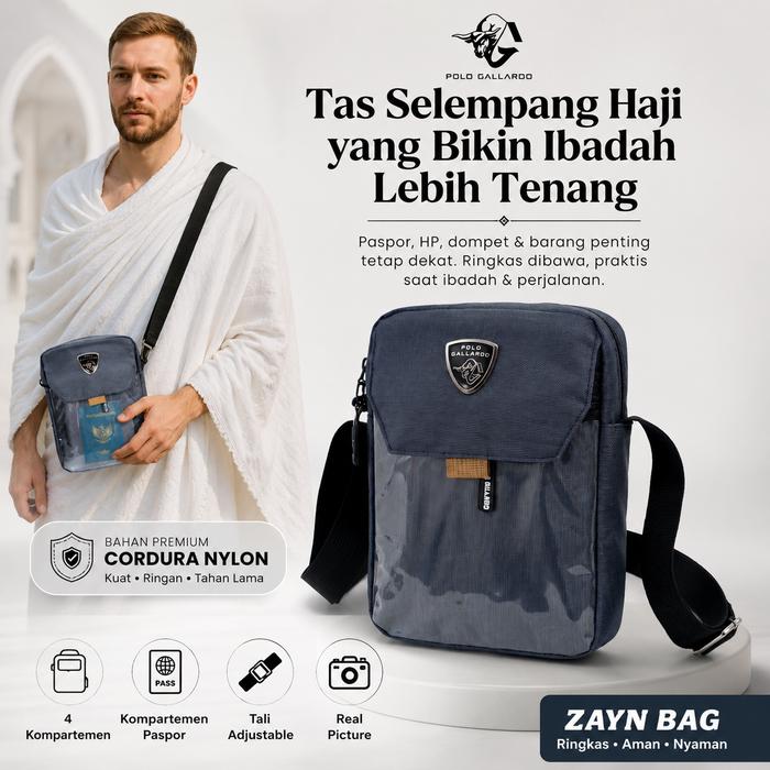 POLO GALLARDO Tas Selempang Cowok Sling Bag Passport Haji Umroh Anti Air Bahan Cordura Nylon Waterpr