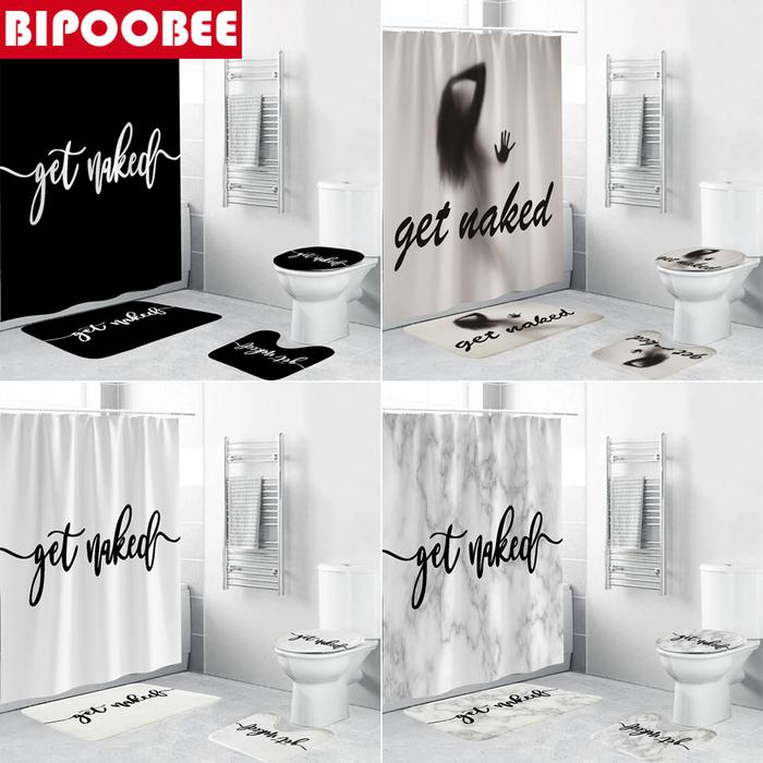 Get Naked Pattern Bathroom Curtain Set Sexy Figure Print Shower