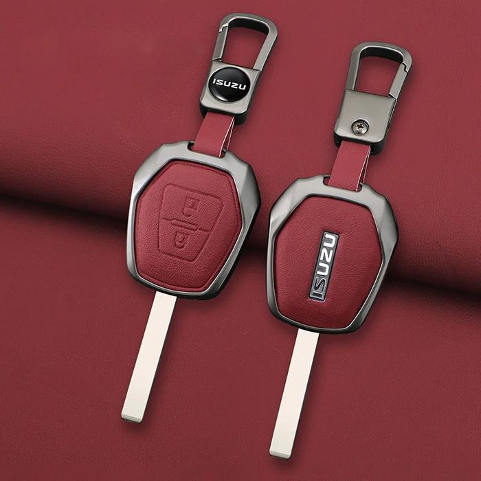 Zinc Alloy Leather Car Remote Key Fob Cover Case Protector Holder Shell for Isuzu D-max Mux Truck Dm