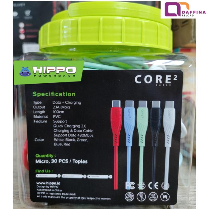 (1Toples isi 30Pcs) Kabel Data Micro Hippo USB Micro Atau Type-C Toples Hippo Core 2 / Kabel Data US