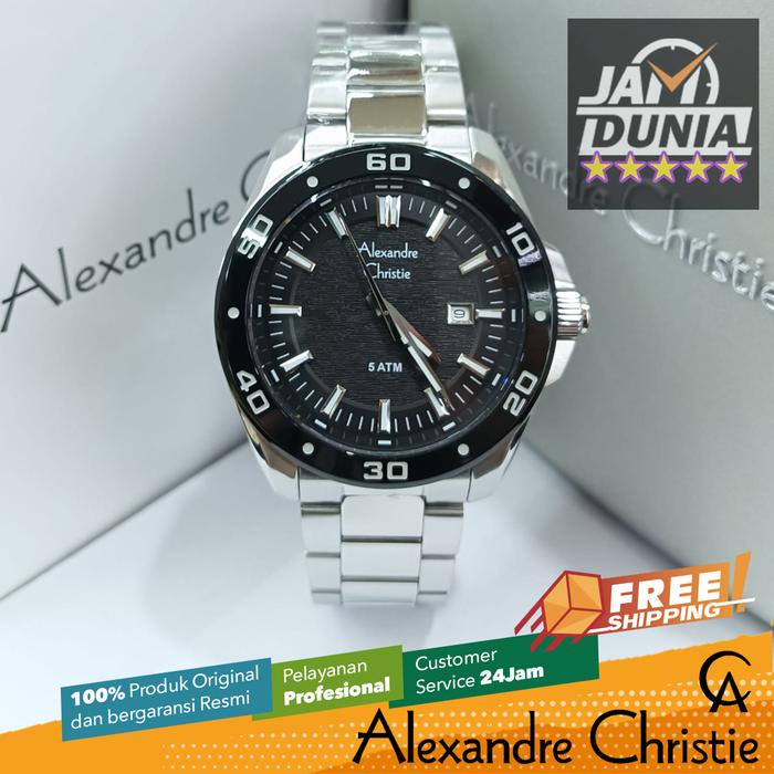 JAM TANGAN PRIA ALEXANDRE CHRISTIE ORIGINAL SILVER BLACK 6686 AC 6686 AC6686 ACF6686 JAM AC STAINLES