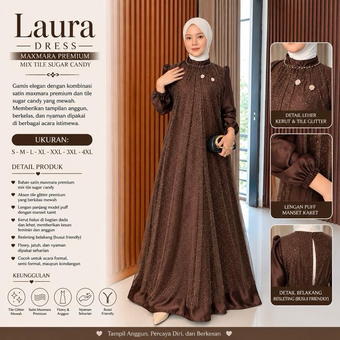 Laura Dress Mix Tile Sugar Candy untuk Wanita Muslim dengan Bahan Maxmara dan Tile Sugar Candy yang 
