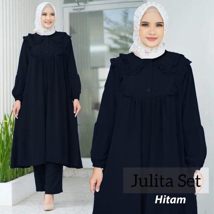 JULITA SETELAN CELANA LONG TUNIK DEWASA BAHAN CRINKLE AIRFLOW PREMIUM OVERSIZE JUMBO XXL Muslim Wani