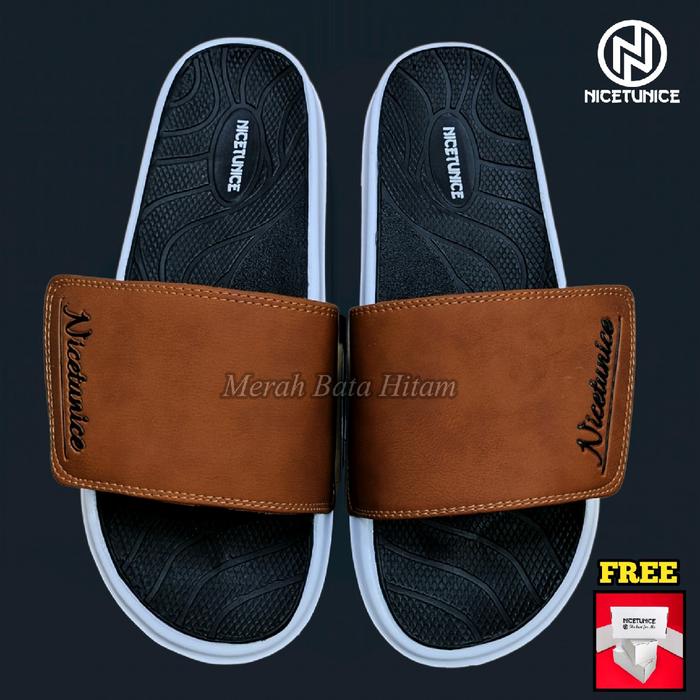 Sendal Kulit Cewek Cowok Anti Slip Selop Tiger Merah Bata-Nicetunice