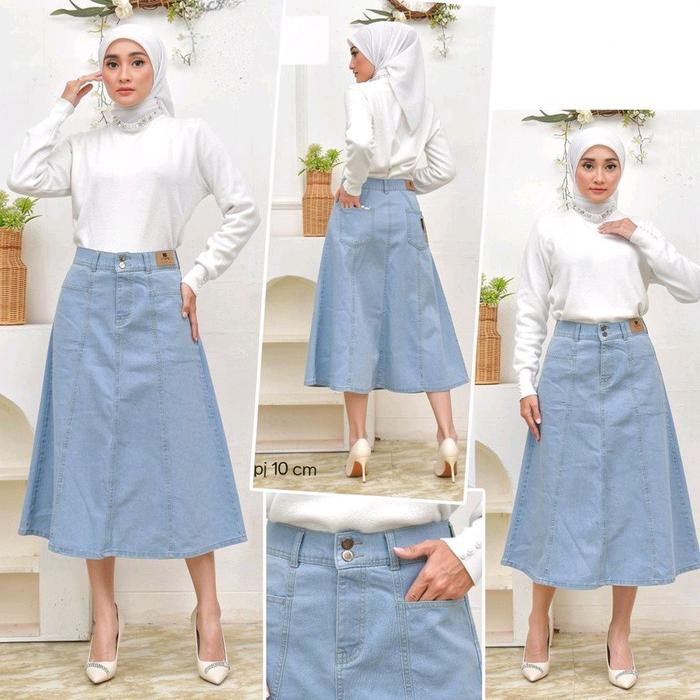 rok jeans payung baby blue