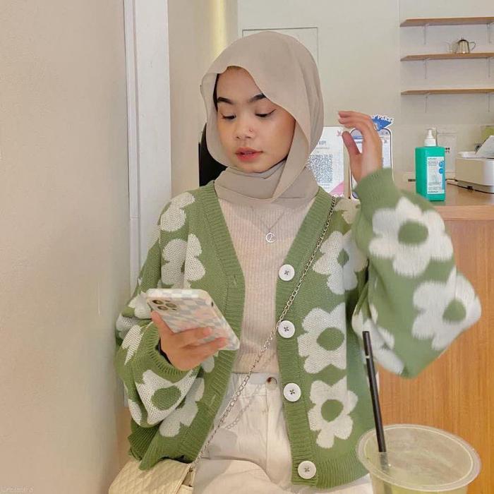 KARDIGAN FLOWERS / KOREAN CARDI TERBARU / DAISY FLOWER CARDIE / CARDIGAN WANITA BUNGA / ATASAN WANIT