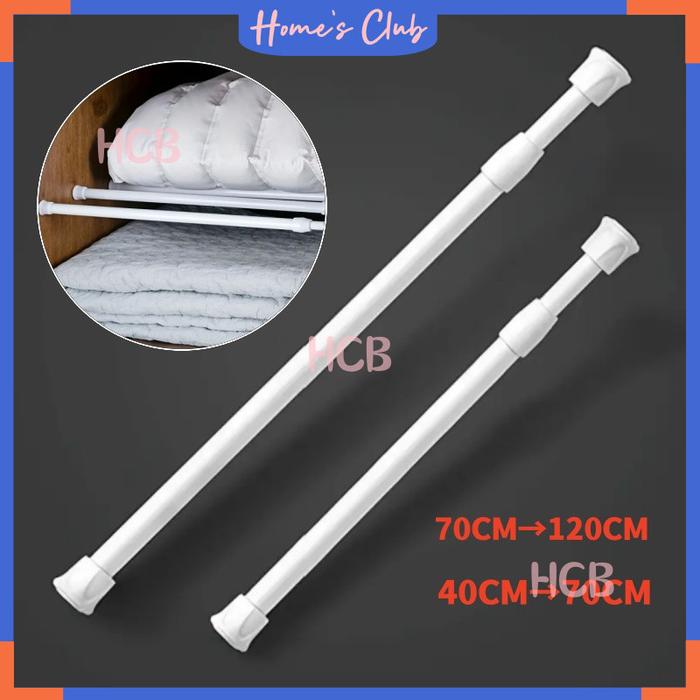 HCB Tiang Pipa Tongkat Stainlist Fleksibel / Tirai Kamar Mandi Lemari Tanpa Paku Portable / Tiang Ho