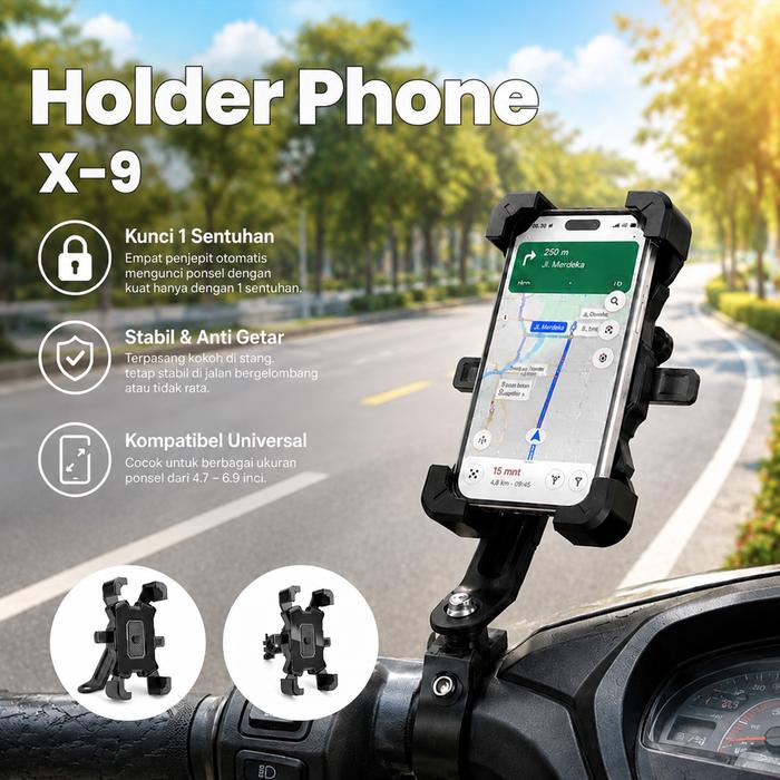 Amunra X-9-9 - Holder Smartphone Motor Auto Clamp Praktis untuk Semua HP
