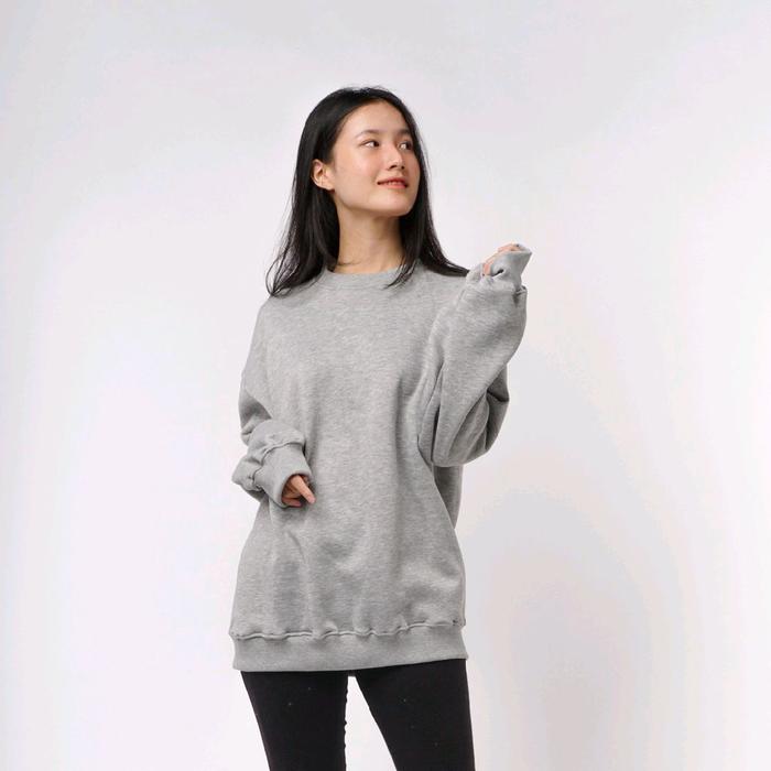 Basic Sweater Crewneck polos Jumbo Oversize Pria Wanita.