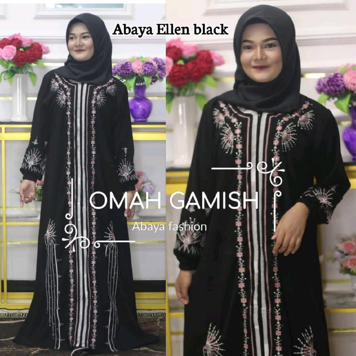 Abaya bordir Ellen BLACK simple kain jetblack bordir mewah by anugerah berkah abaya
