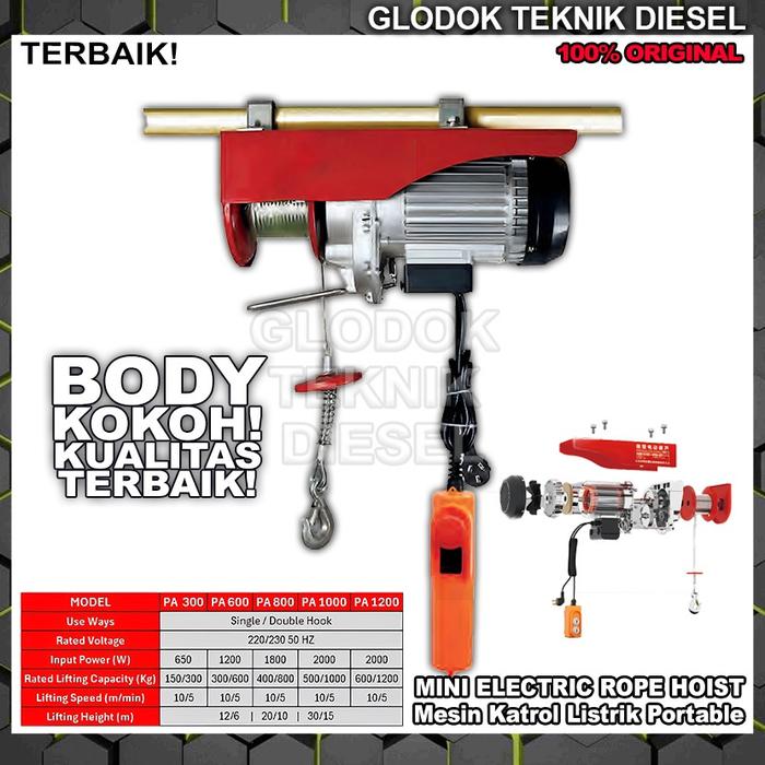 Mini Portable Electric Rope Hoist 30 | 20 | 12 m PA 1200 kg Original Terbaik 1200 1000 800 600 500 3