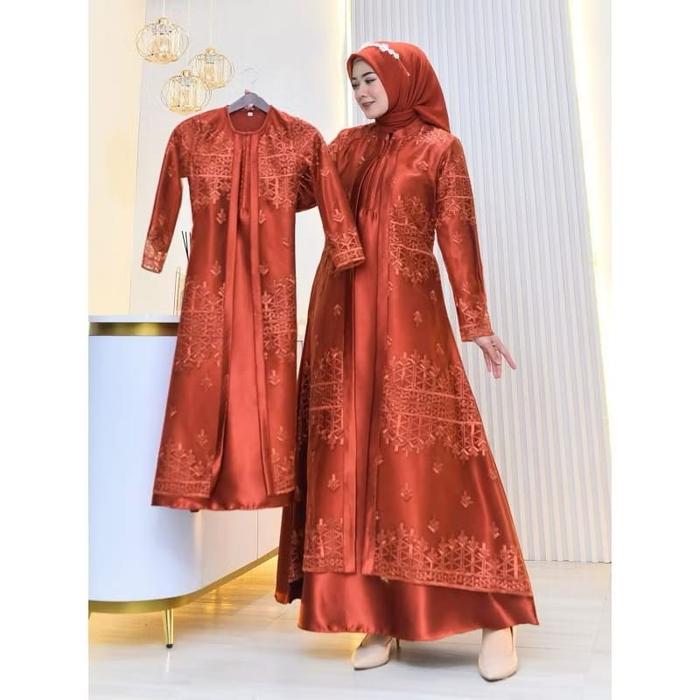 Citra Kebaya02 - Gamis Lebaran Couple Ibu Anak Perempuan 2025 Saten Cristal Premium Mix Tille Sapto 