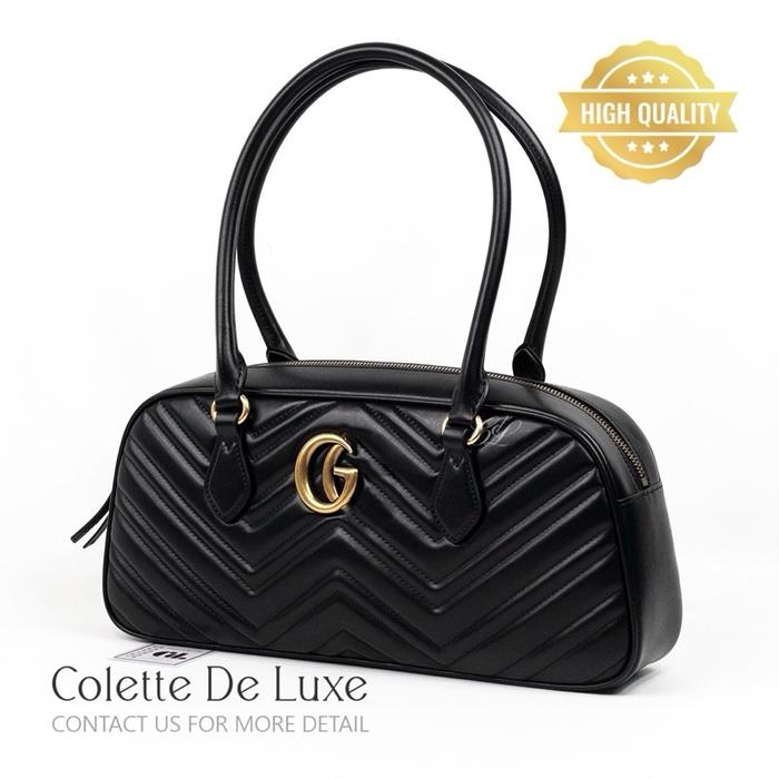 Tas Wanita Codeluxe GG Marmont Medium Totebag Calfskin Leather Black GHW