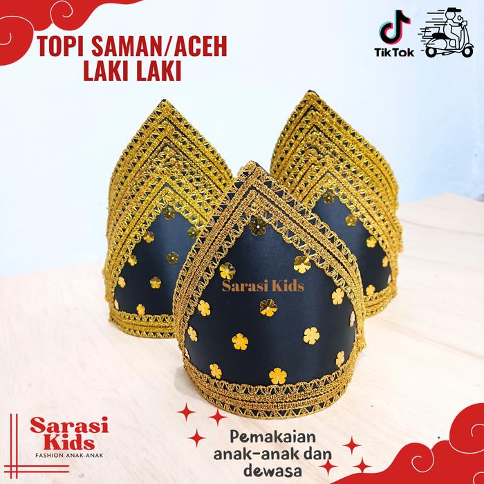 Topi aceh laki anak dan dewasa topi saman perempuan atribut tari aceh topi bungong jeumpa topi adat 