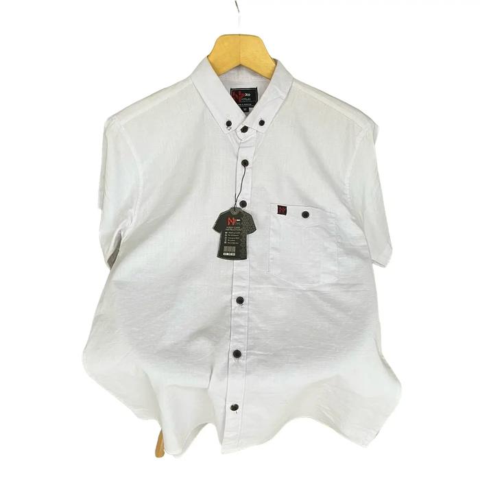 Kemeja Pria Lengan Pendek Premium Warna Putih Kain Katun Nyaman Linen Slimfit Kantor Casual Rayon Ba