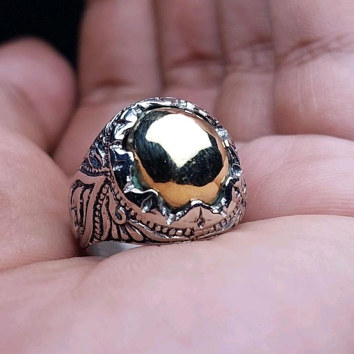 Cincin Batu Wesi Kuning Panca Datu / Cincin Badar Emas Asli Nempel Magnet Rings Akik Alpaka Super Me