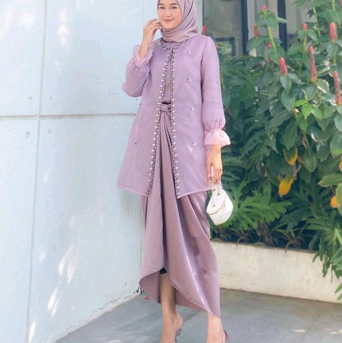 JEEMA DRESS GAMIS GAUN BUSANA MUSLIM ABAYA SET ROK LILIT VELVET ORGANZA LEBARAN IDUL FITRI KONDANGAN