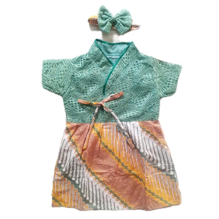 Dress Hanbok Kimono Baju Korea Anak Bayi Perempuan Cewek 6-12 Bulan Gaun Brukat Hijau Mint Rok Batik