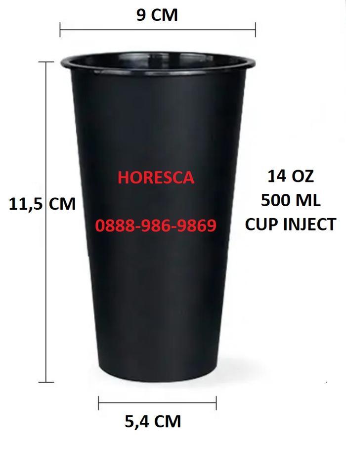 TERBARU Cup Injection / Thinwall /PP Tebal Cup+Ttp+Stpr Hitam 14/16 Oz @25 Pcs