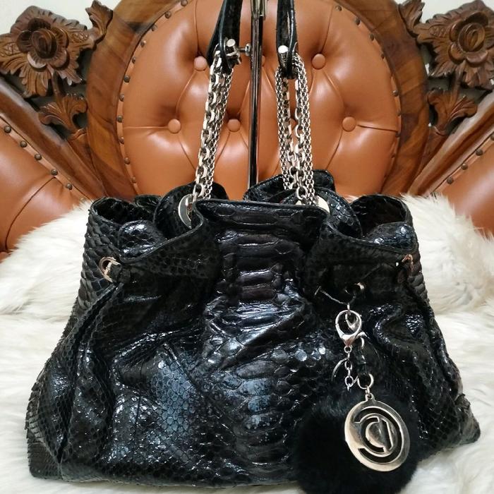 Christian Dior Snake Skin Black Leather Tote Bag