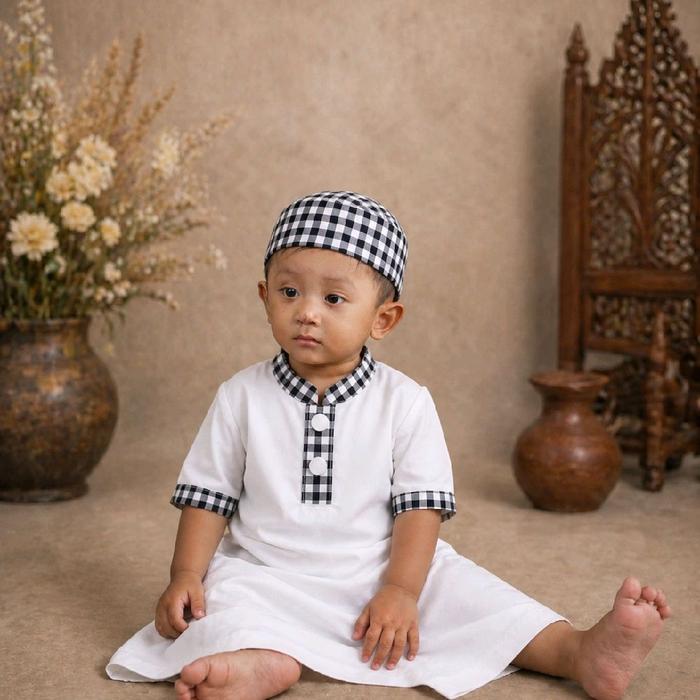 Gamis Anak Laki-Laki Premium Set Peci  Baju Muslim Anak Viral TikTok | Koko Anak Premium Set Peci Vi