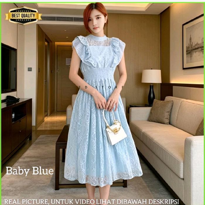 Classy Gaun Anak Perempuan 12-18thn Chiko Premium Blouse Gaun Remaja Midi Dress Baby Blue